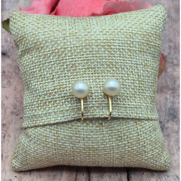 Lot 3 Minimalist Clip On Earrings Pearl Amber Crystal Gold Tone Vintage Signed - Picture 11 of 12